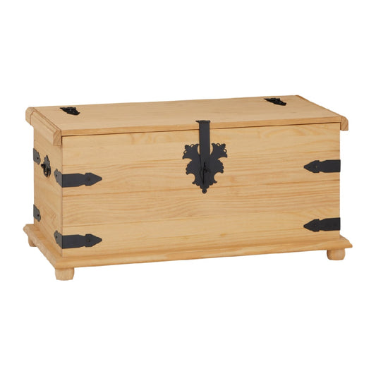 Coffre de rangement en bois avec ferrures en métal - 90 x 45 x 45
